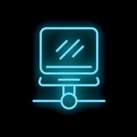 Neon icon of desktop computer connecting to server vector