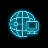 Neon icon of computer connecting to global network representing internet access vector