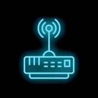 Neon wifi router glowing on black background vector