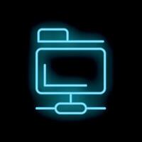 Neon icon of a desktop computer sharing files through a network vector