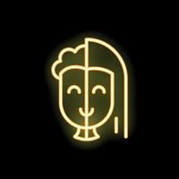 Neon icon of a smiling face showing brain hemispheres vector