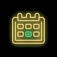 Neon calendar icon showing check mark for appointment vector
