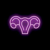 Glowing neon female reproductive system icon on black background vector