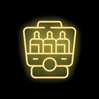 Neon icon of a vending machine selling glass bottles on black background vector