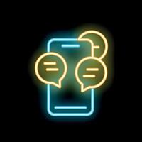Neon icon of smartphone showing late night messaging app vector