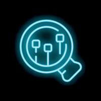 Neon icon of magnifying glass analyzing data points vector