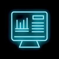 Neon icon of desktop computer displaying charts and data vector