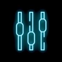 Neon icon of a soundboard showing three faders glowing on a black background vector