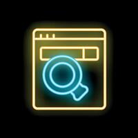 Neon icon of website search representing online exploration and digital analysis vector