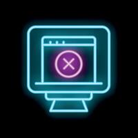 Neon icon of computer screen displaying error message vector