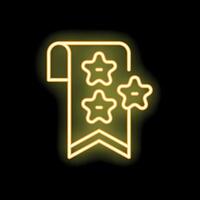 Neon bookmark icon with stars for customer feedback and rating vector