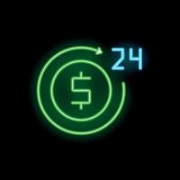 Neon sign representing money flowing 24 hours a day vector