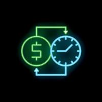 Neon sign showing money and time converting into each other vector