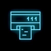 Neon atm cash machine displaying 111 number with receipt sticking out on black background vector