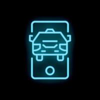 Neon icon of taxi cab displayed on smartphone screen vector