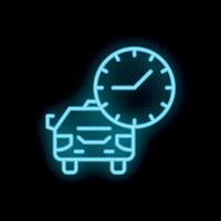 Neon style icon showing car and clock symbolizing transportation time vector