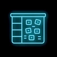 Neon icon of a freezer showing frozen food inside with ice cubes vector