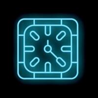 Neon blue clock showing time passing by on black background vector