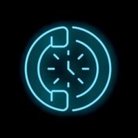 Neon clock and phone combining to represent time spent on the phone vector