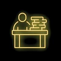 Office worker sitting at desk with pile of folders representing workload vector