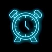 Neon sign showing an alarm clock striking time vector