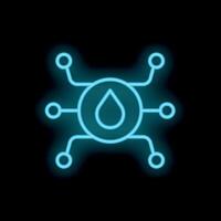 Neon blue water drop icon connecting network representing water security vector