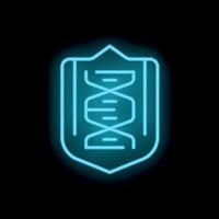 Neon sign of dna structure inside a shield on a brick wall vector