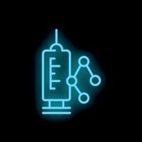 Neon syringe icon representing vaccine research and development vector