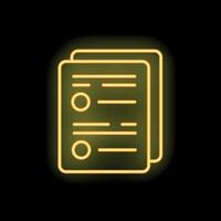 Neon yellow document icon glowing on dark background vector