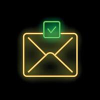 Neon icon of yellow mail envelope with green check mark vector