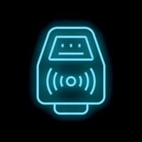 Neon icon of contactless payment terminal sending radio waves vector
