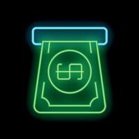 Glowing neon green banknote being inserted into atm or pos terminal vector