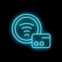 Neon icon of smart speaker connecting to wifi network vector