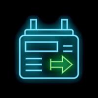 Neon glowing icon of a calendar with the next day marked with an arrow vector