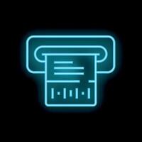 Neon atm machine dispensing cash on dark background vector