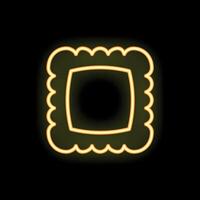 Neon yellow ravioli pasta glowing on black background vector