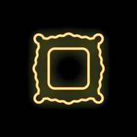 Yellow neon sign depicting a vintage postage stamp on a black background vector