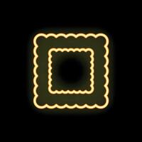Neon yellow wavy double square frame glowing on black background vector