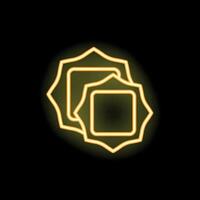 Neon icon of two blank retro badges glowing on black background vector