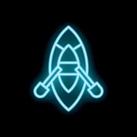 Neon kayak with paddles glowing on black background vector