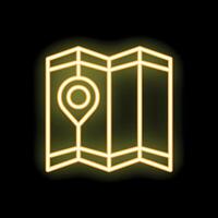 Neon yellow folded map with location pin icon on black background vector