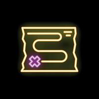 Neon treasure map showing location with cross mark on black background vector