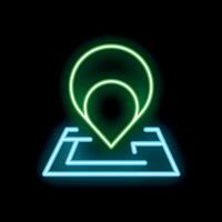 Green location pin showing position on a city map with neon light effect vector
