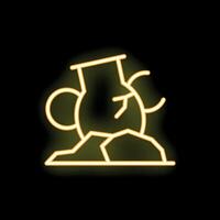 Broken amphora on rocks representing loss of history concept in yellow neon style vector
