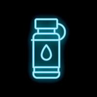 Glowing neon water bottle icon on dark background vector