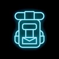 Neon backpack icon glowing on dark background with email envelope symbol vector