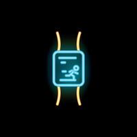Neon icon of running man on treadmill displaying weight loss progress vector