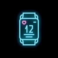 Neon smart watch showing heart rate monitor and number twelve on black background vector
