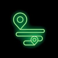 Neon green gps route location tracking icon showing destination on black background vector