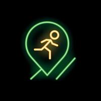 Neon green icon of a running man inside a map pin vector